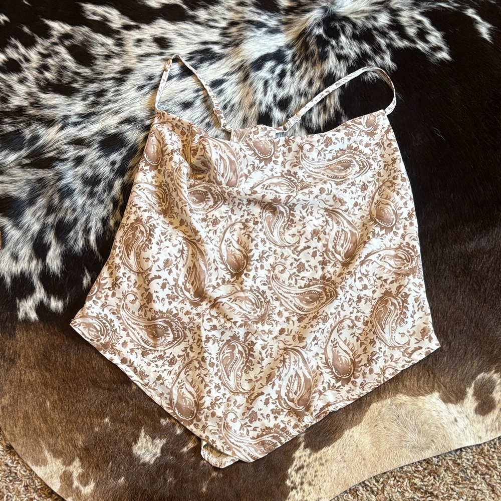 She + Sky Cream and Brown Paisley Western Tank Top